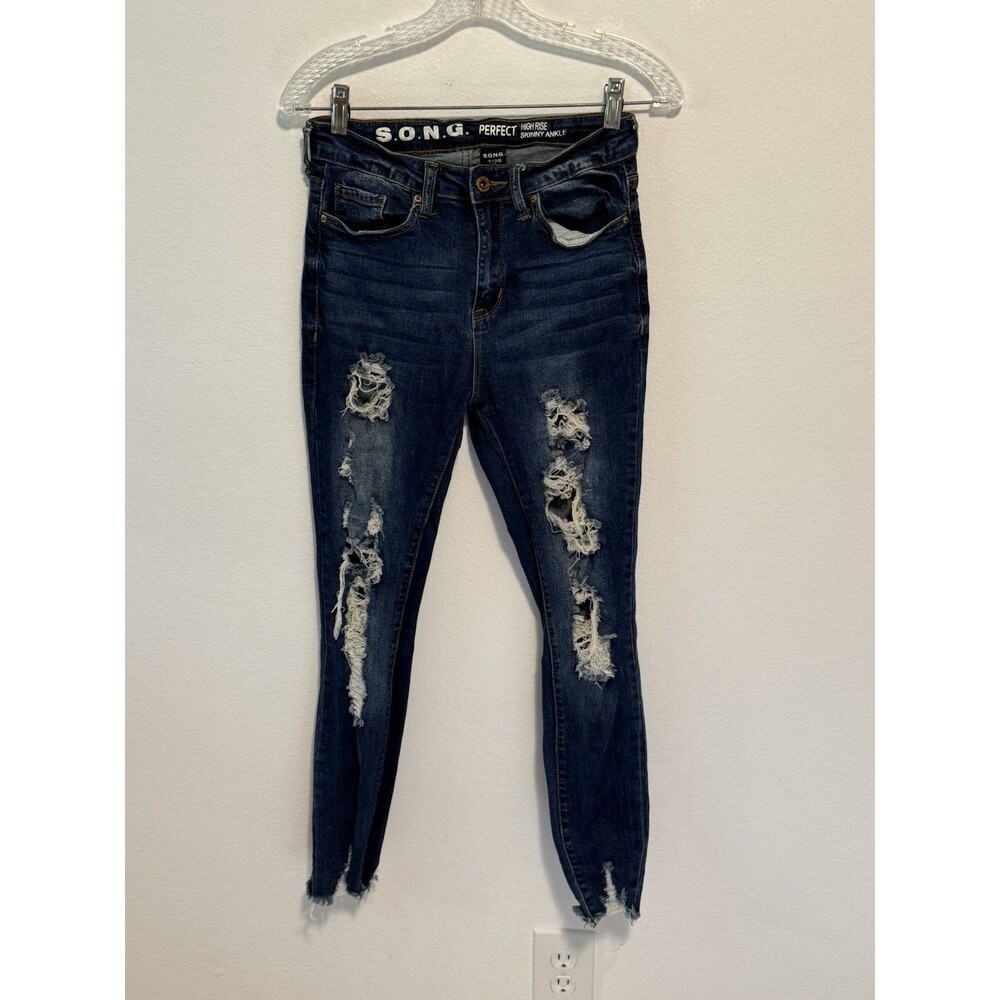 Song Perfect High Rise Skinny Ankle Jeans Size 7/28 Distressed Ripped  Dark Wash